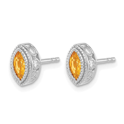 14K Weißgold Ohrringe mit Citrin im Marquise-Schliff und echten Diamanten