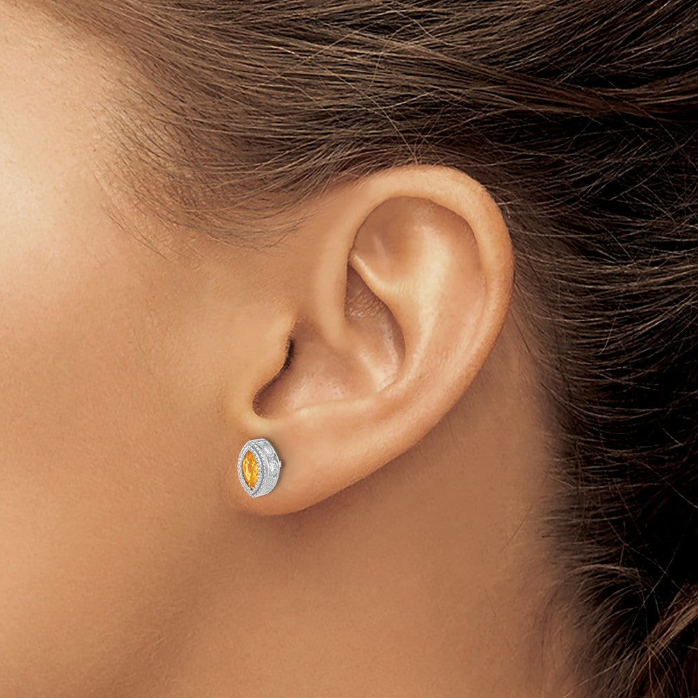14K Weißgold Ohrringe mit Citrin im Marquise-Schliff und echten Diamanten