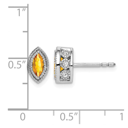 14K Weißgold Ohrringe mit Citrin im Marquise-Schliff und echten Diamanten