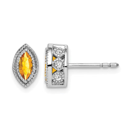14K Weißgold Ohrringe mit Citrin im Marquise-Schliff und echten Diamanten