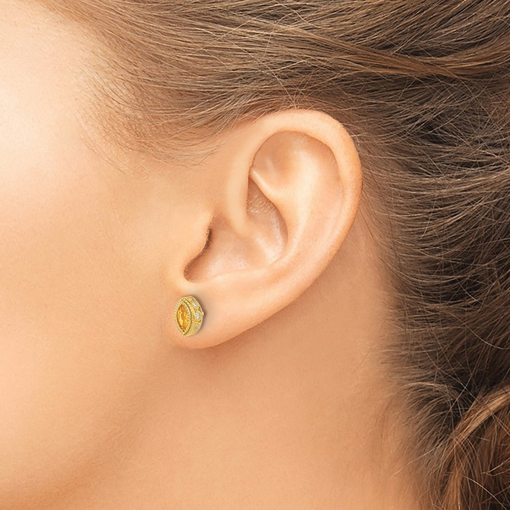 14K Gelbgold Ohrringe mit Citrin im Marquiseschliff und echten Diamanten