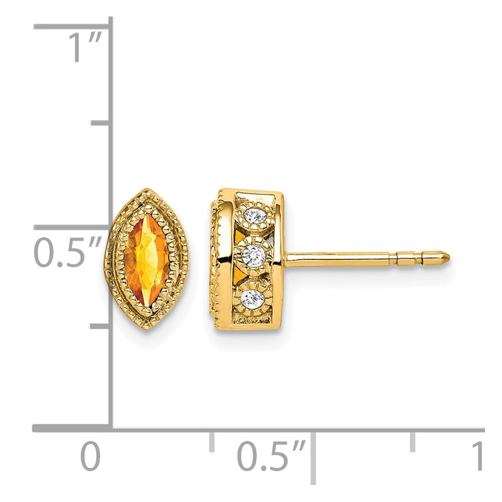 14K Gelbgold Ohrringe mit Citrin im Marquiseschliff und echten Diamanten