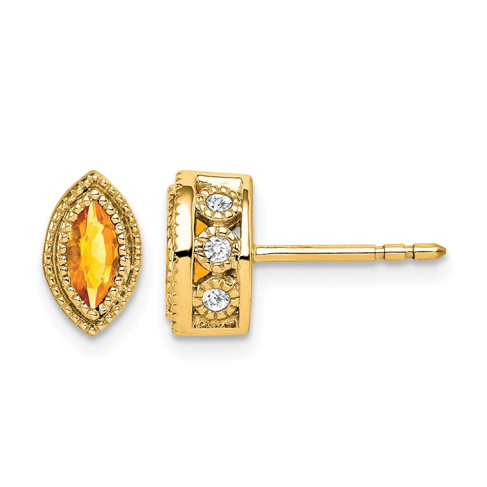 14K Gelbgold Ohrringe mit Citrin im Marquiseschliff und echten Diamanten