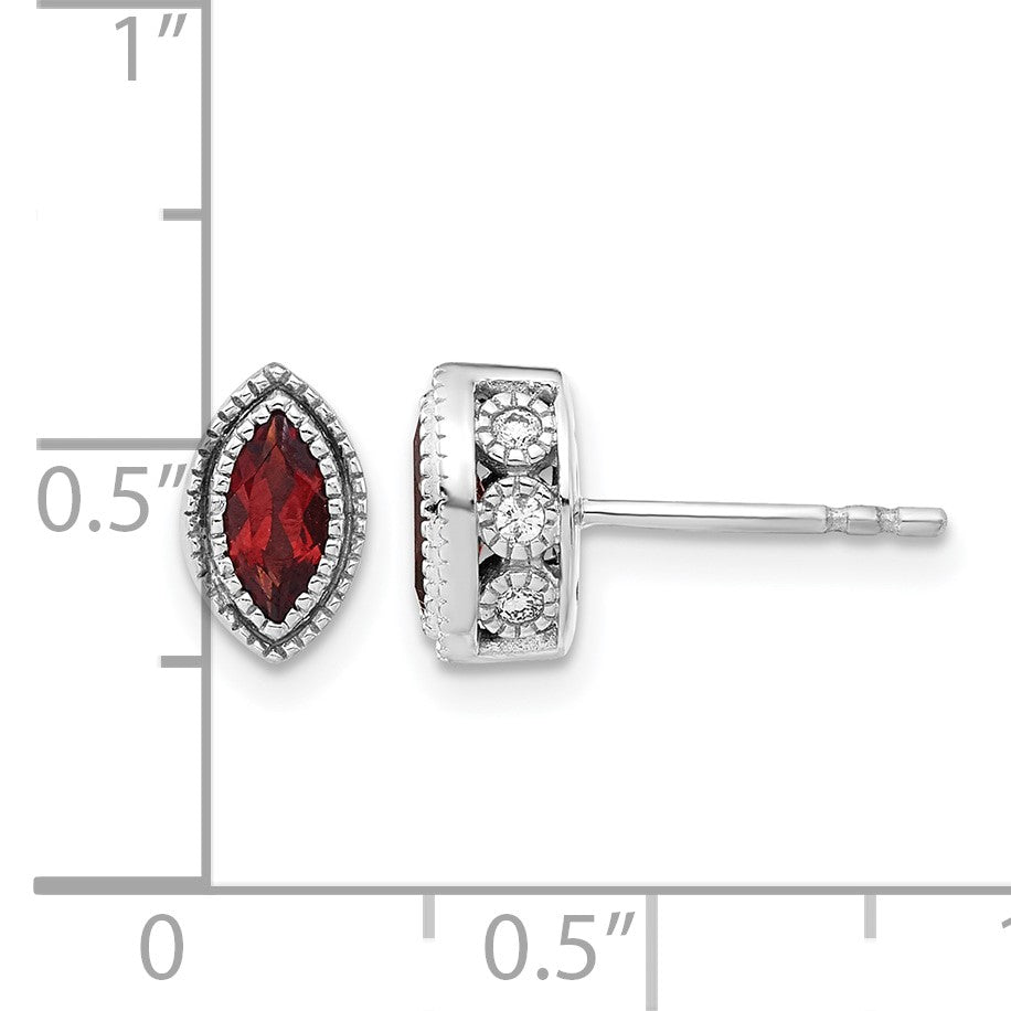 14K Weißgold Ohrringe mit Granat im Marquiseschliff und echten Diamanten