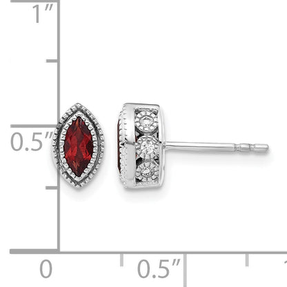 14K Weißgold Ohrringe mit Granat im Marquiseschliff und echten Diamanten