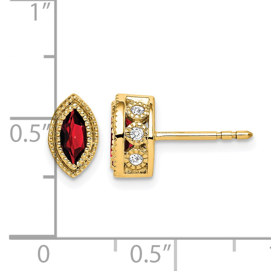 14K Gelbgold Ohrringe mit Granat im Marquise-Schliff und echten Diamanten