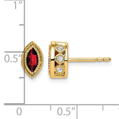 14K Gelbgold Ohrringe mit Granat im Marquise-Schliff und echten Diamanten