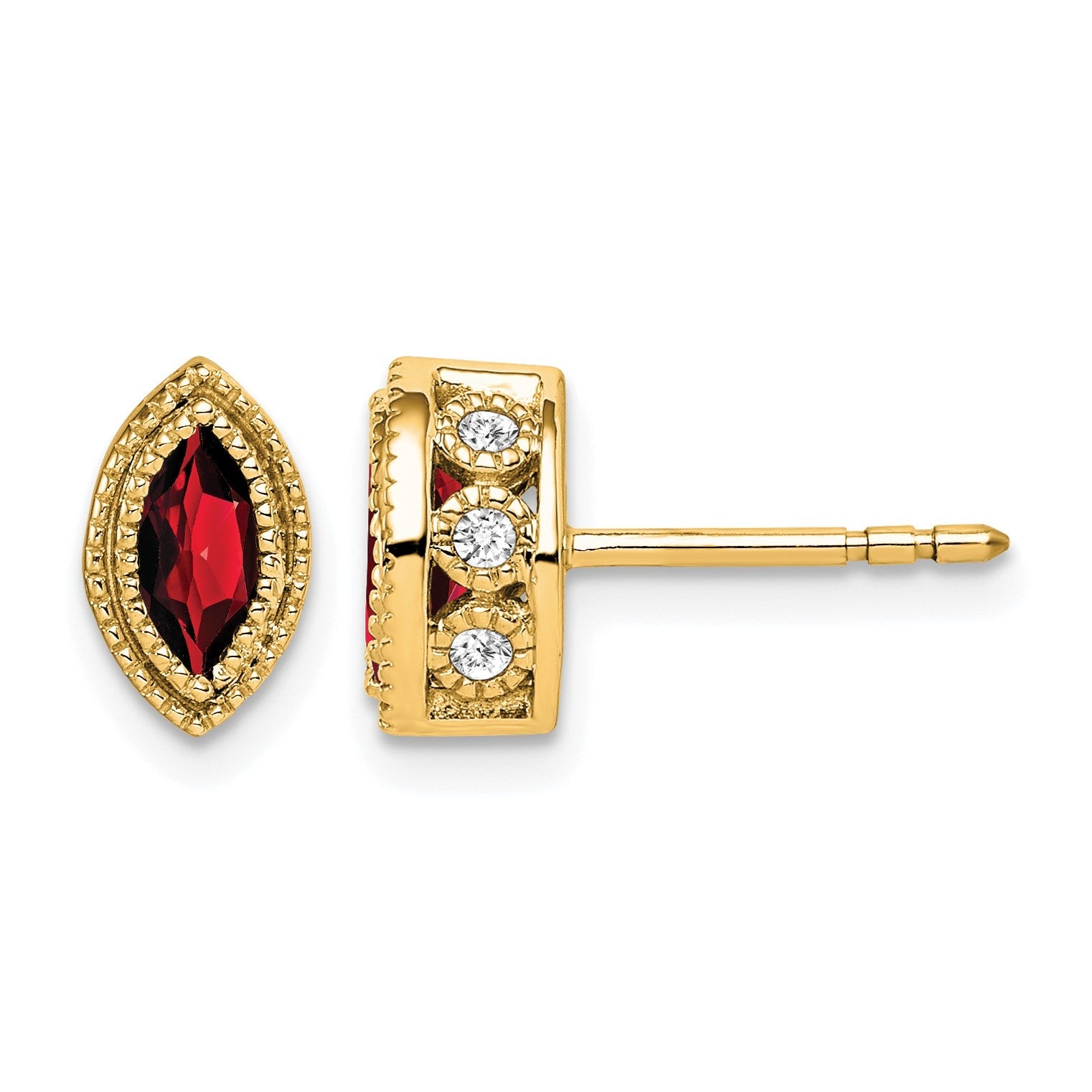 14K Gelbgold Ohrringe mit Granat im Marquise-Schliff und echten Diamanten