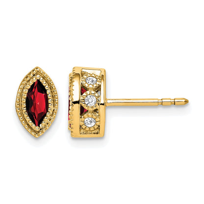 14K Gelbgold Ohrringe mit Granat im Marquise-Schliff und echten Diamanten