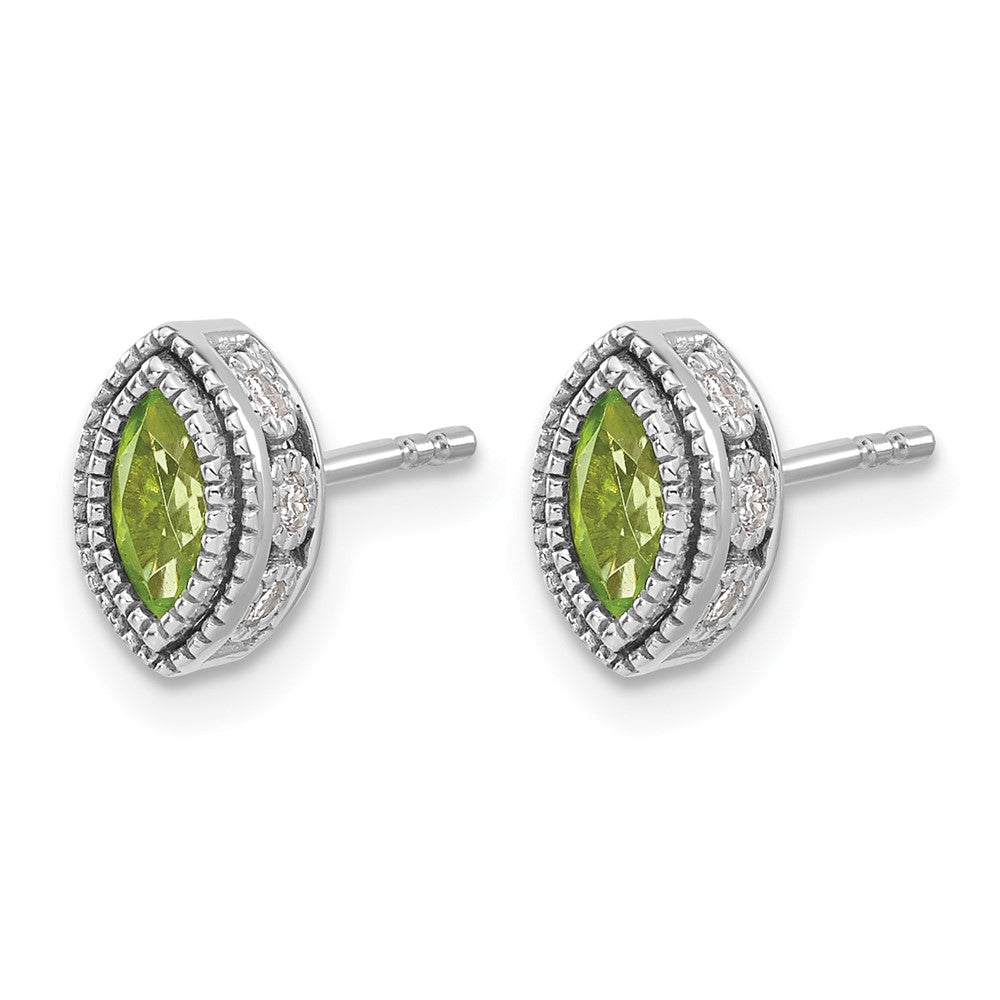 14K Weißgold Ohrringe mit Peridot im Marquiseschliff und echten Diamanten