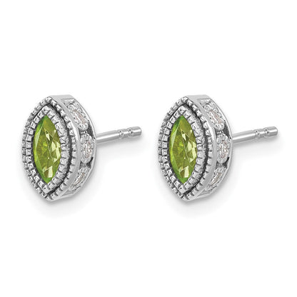 14K Weißgold Ohrringe mit Peridot im Marquiseschliff und echten Diamanten