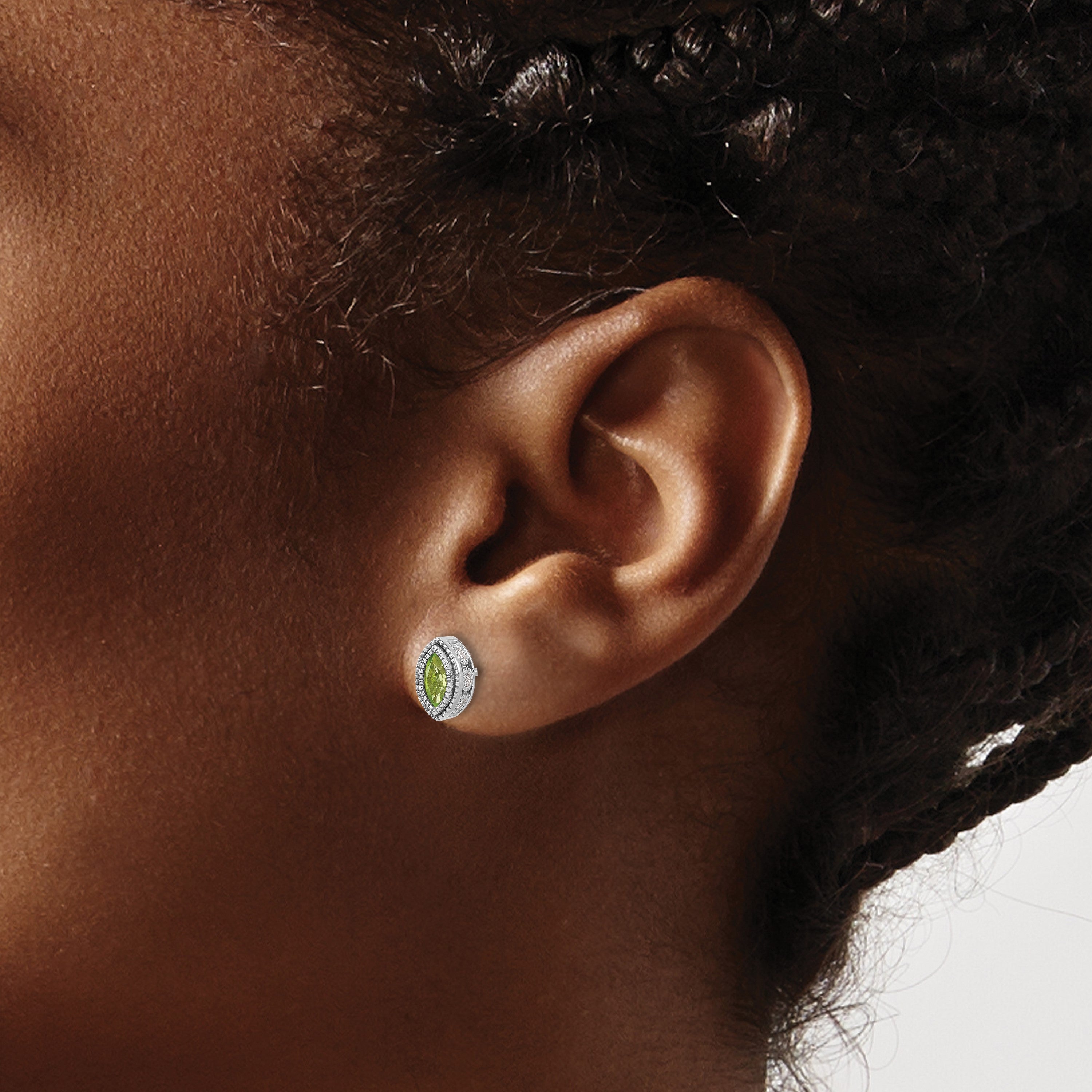 14K Weißgold Ohrringe mit Peridot im Marquiseschliff und echten Diamanten