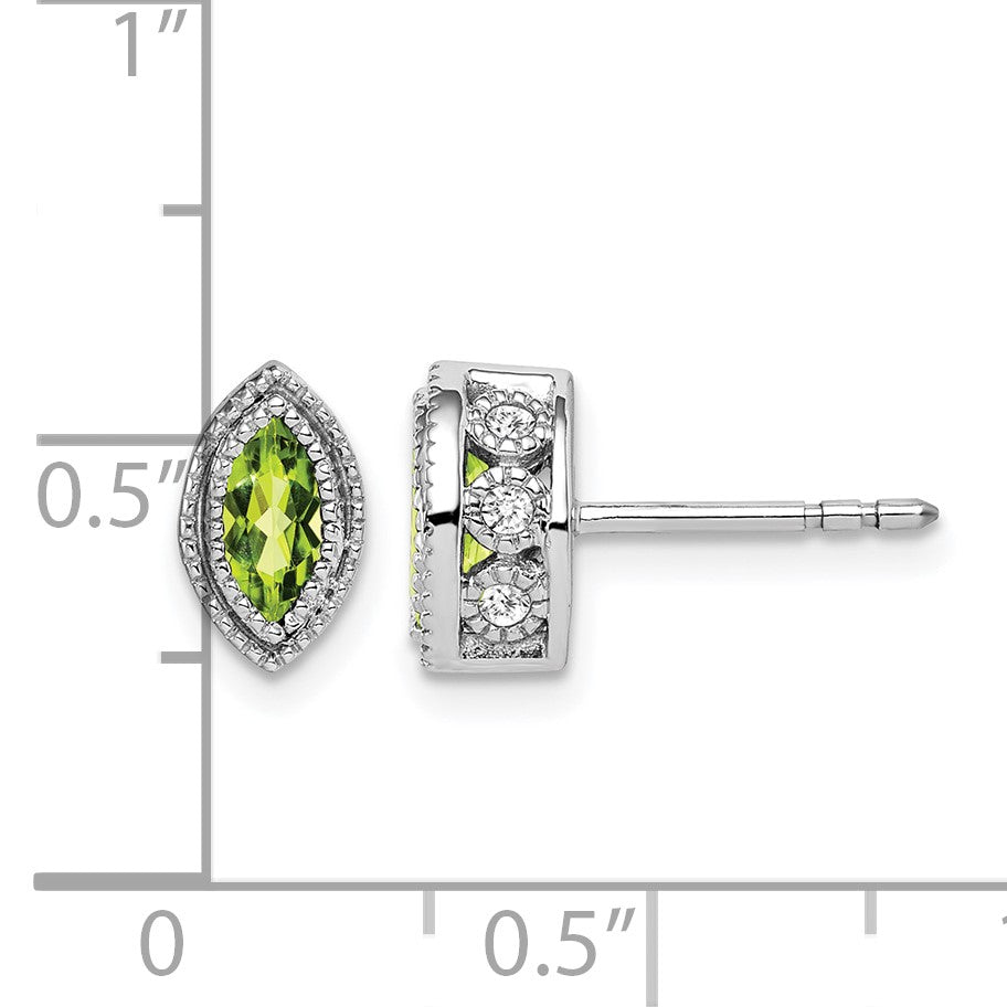 14K Weißgold Ohrringe mit Peridot im Marquiseschliff und echten Diamanten