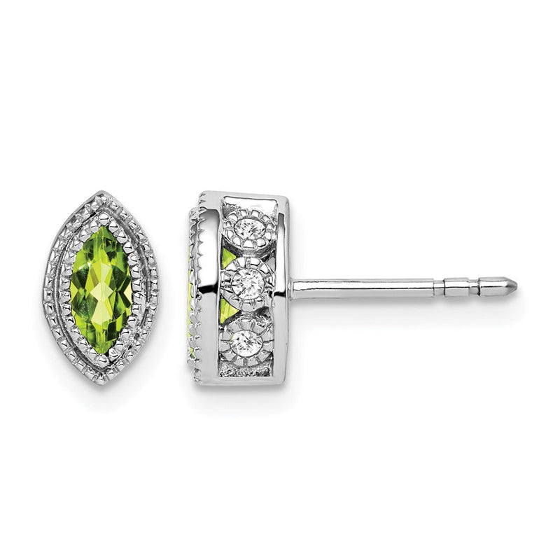 14K Weißgold Ohrringe mit Peridot im Marquiseschliff und echten Diamanten