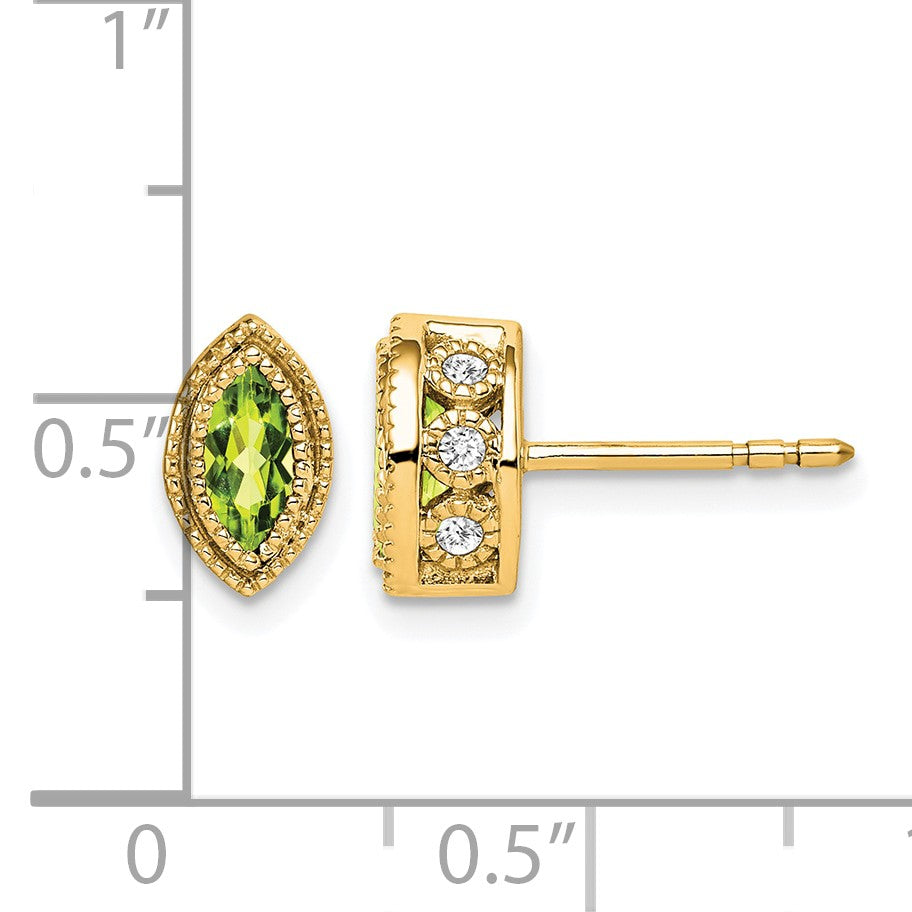 14K Gelbgold Ohrringe mit Peridot im Marquiseschliff und echten Diamanten