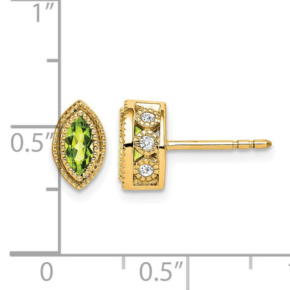 14K Gelbgold Ohrringe mit Peridot im Marquiseschliff und echten Diamanten