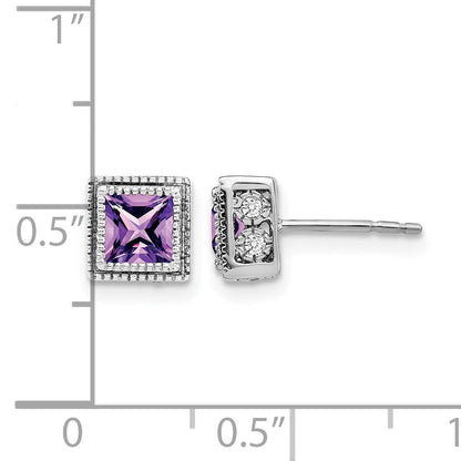 14K Weißgold Ohrringe mit quadratischem Amethyst und echten Diamanten
