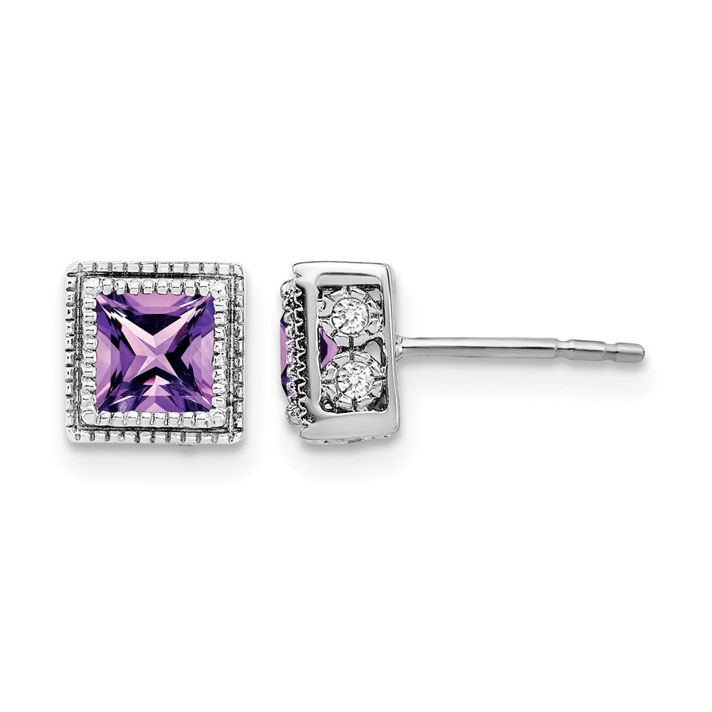 14K Weißgold Ohrringe mit quadratischem Amethyst und echten Diamanten