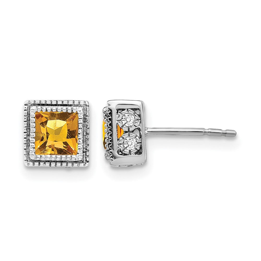 Ohrringe aus 14K Weißgold mit quadratischem Citrin und echten Diamanten