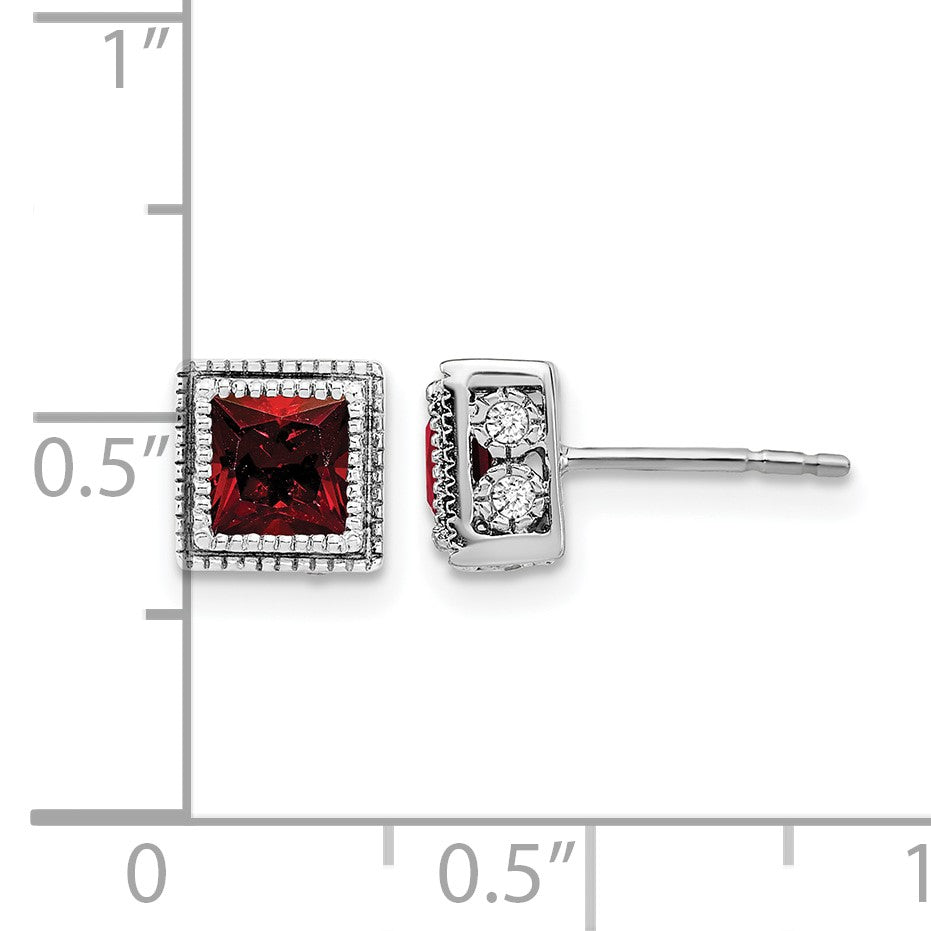14K Weißgold Ohrringe mit quadratischem Granat und echten Diamanten