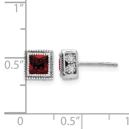 14K Weißgold Ohrringe mit quadratischem Granat und echten Diamanten