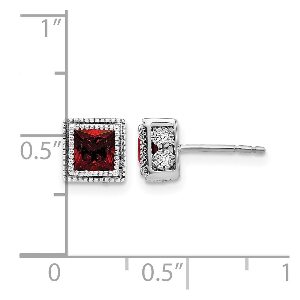 14K Weißgold Ohrringe mit quadratischem Granat und echten Diamanten