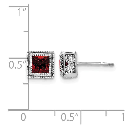 14K Weißgold Ohrringe mit quadratischem Granat und echten Diamanten