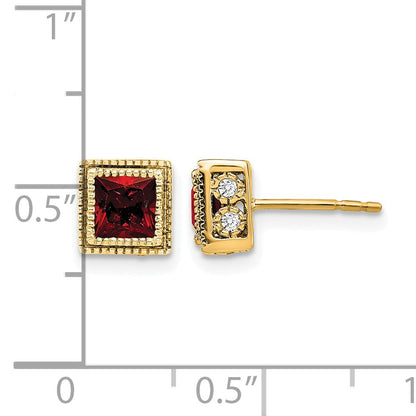 14K Gelbgold Ohrringe mit quadratischem Granat und echten Diamanten