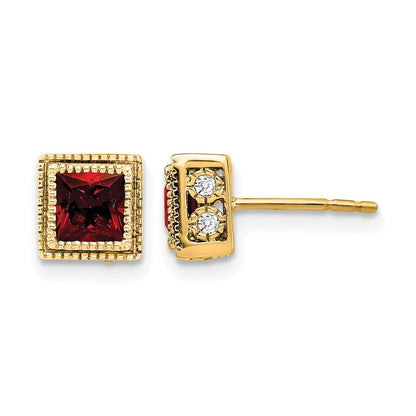 14K Gelbgold Ohrringe mit quadratischem Granat und echten Diamanten