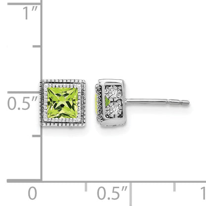 14K Weißgold Ohrringe mit quadratischem Peridot und echten Diamanten