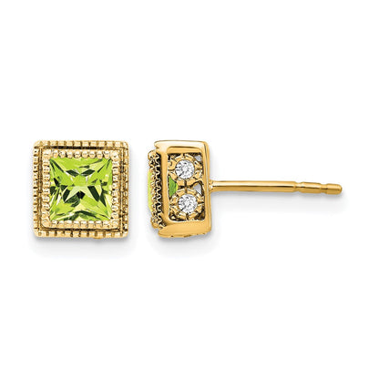14K Gelbgold Ohrringe mit quadratischem Peridot und echten Diamanten