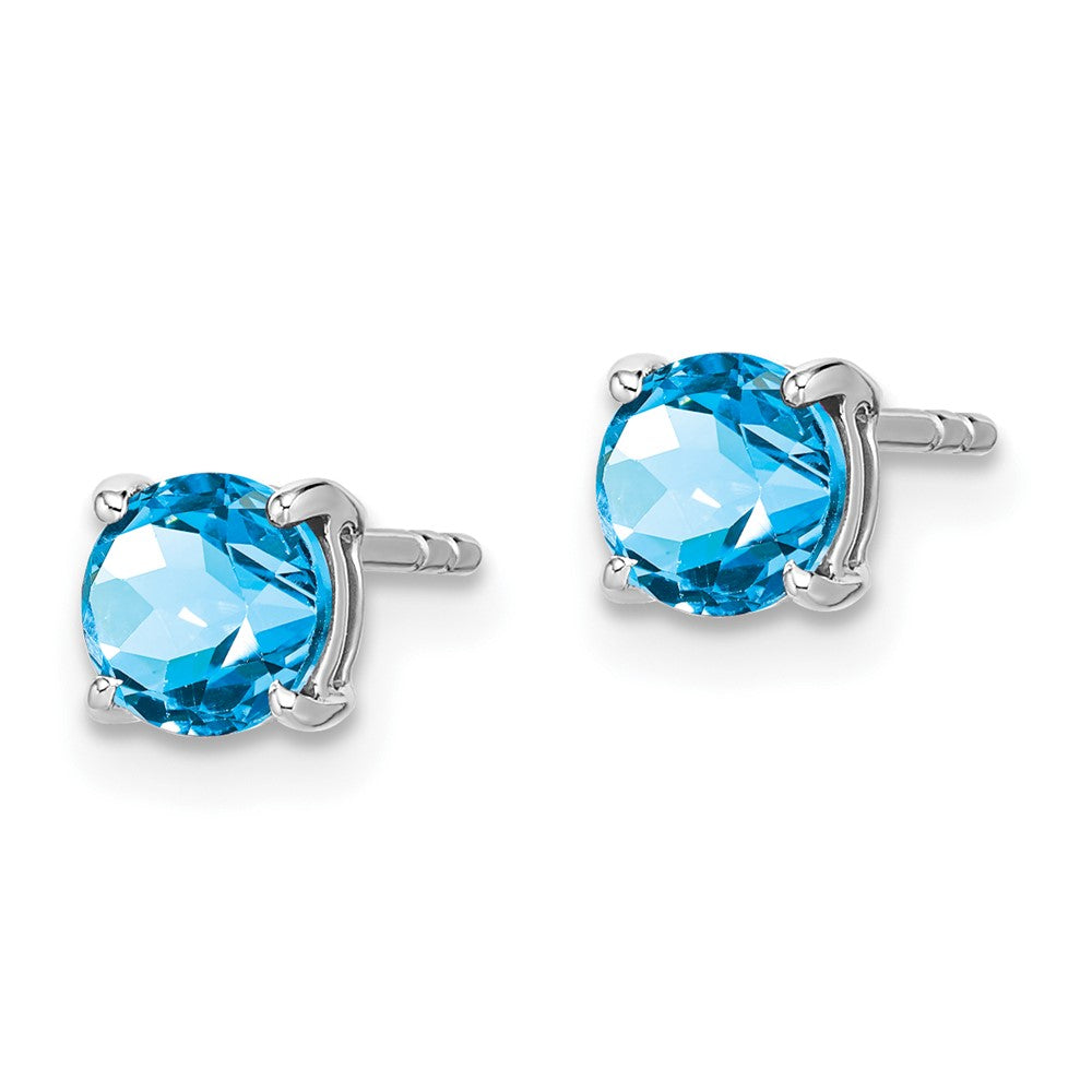 14K Weißgold Ohrringe mit rundem blauem Topas