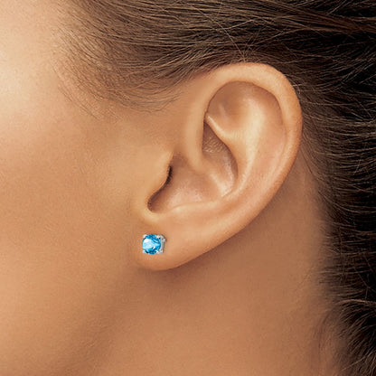 14K Weißgold Ohrringe mit rundem blauem Topas