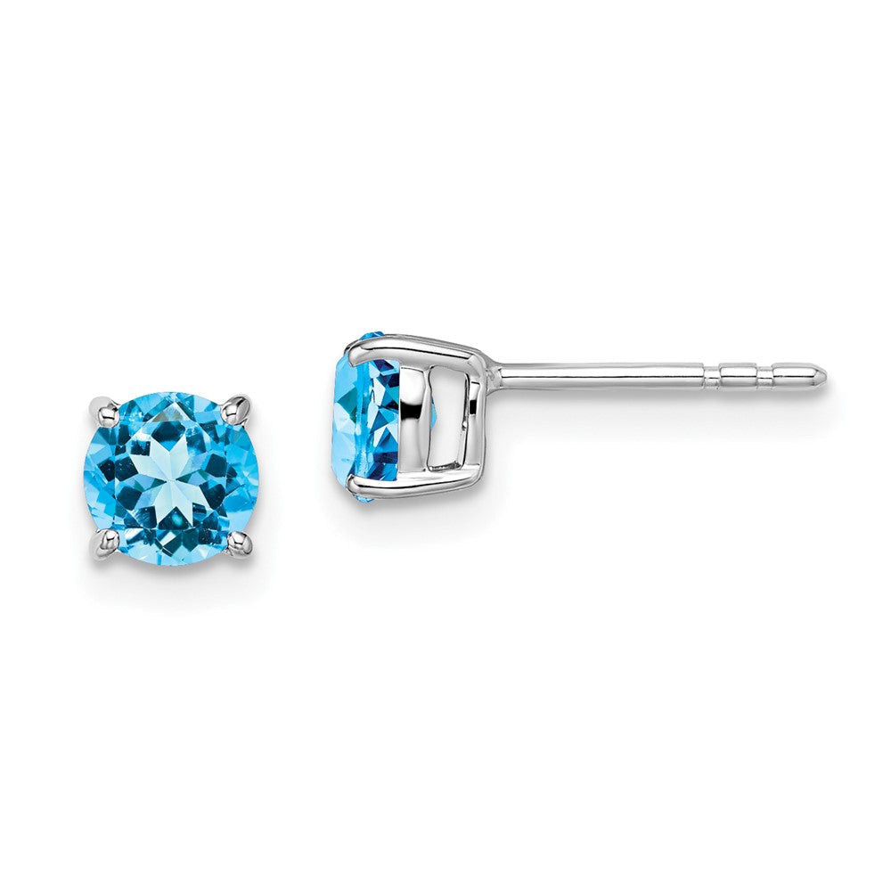 14K Weißgold Ohrringe mit rundem blauem Topas