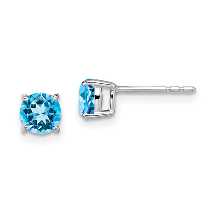 14K Weißgold Ohrringe mit rundem blauem Topas