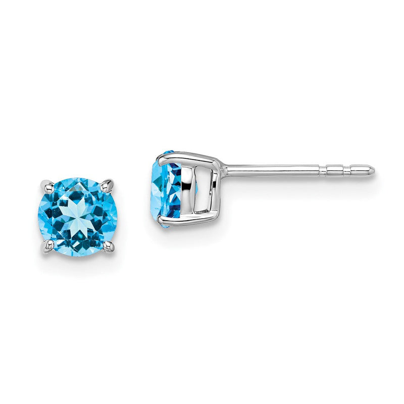 14K Weißgold Ohrringe mit rundem blauem Topas