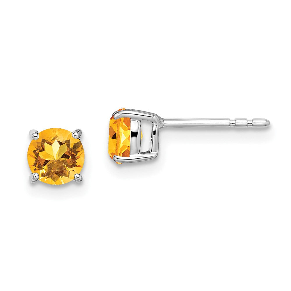 14K Weißgold Ohrringe mit rundem Citrin