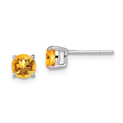14K Weißgold Ohrringe mit rundem Citrin