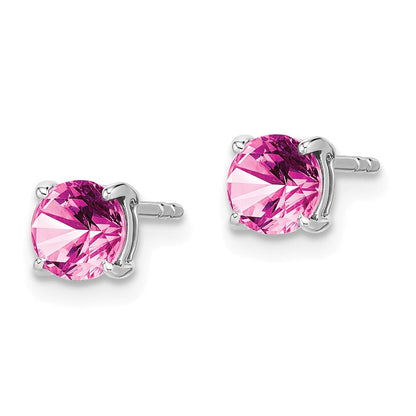 14K Weißgold Ohrringe mit rundem synthetischem rosa Saphir