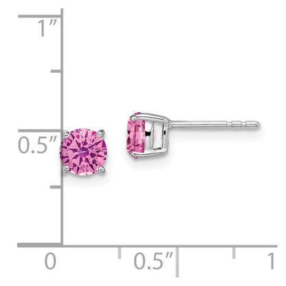 14K Weißgold Ohrringe mit rundem synthetischem rosa Saphir