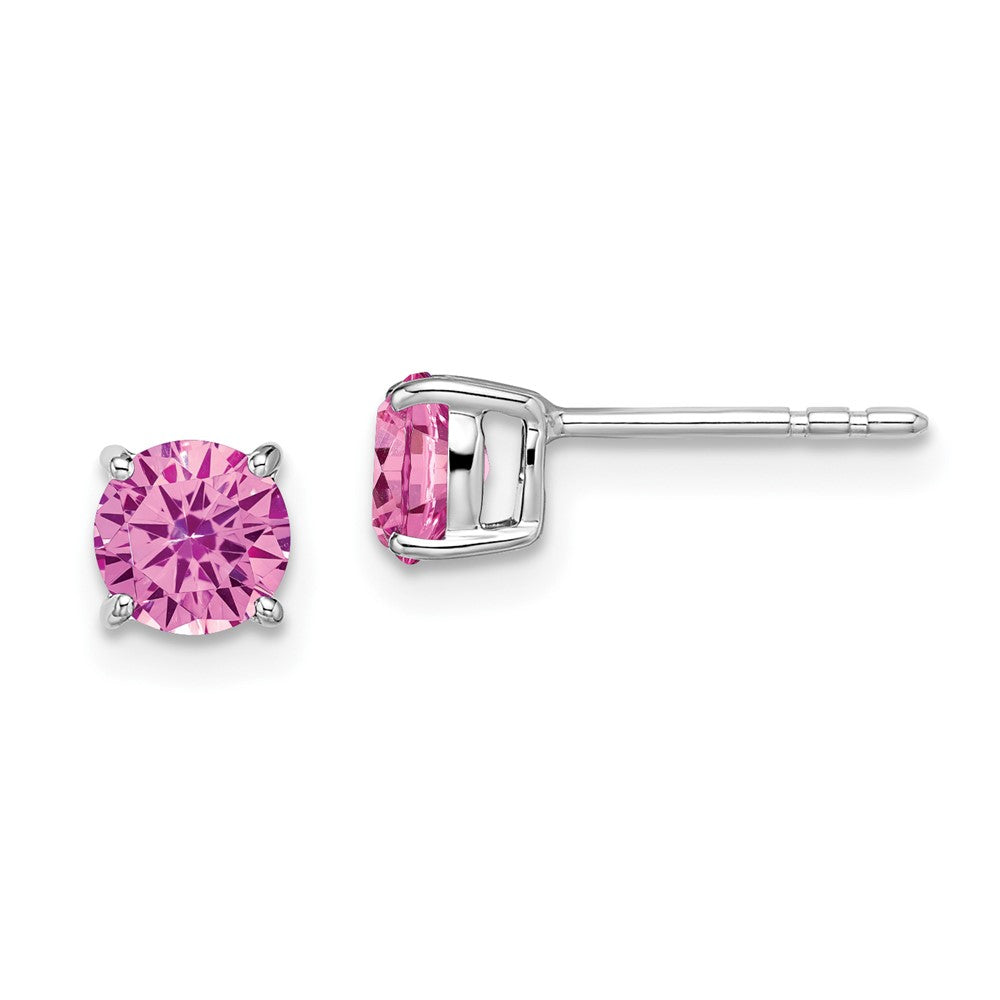 14K Weißgold Ohrringe mit rundem synthetischem rosa Saphir