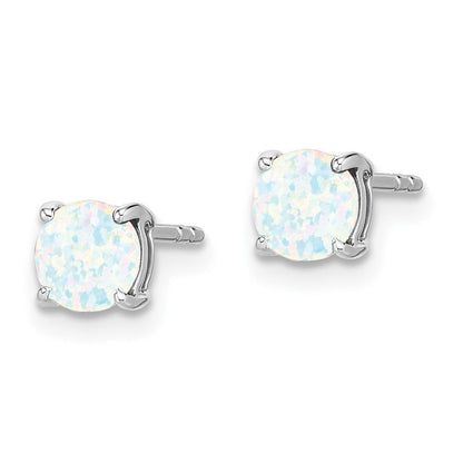 14K Weißgold Ohrringe mit rundem synthetischem Opal