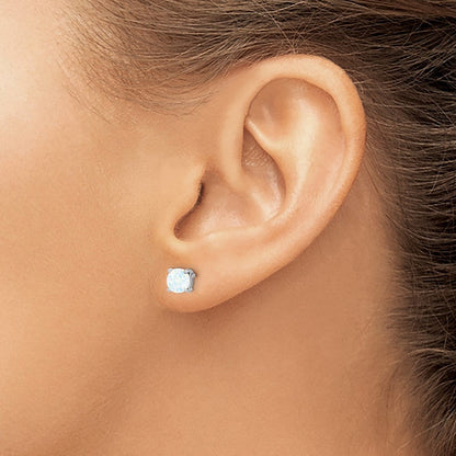 14K Weißgold Ohrringe mit rundem synthetischem Opal