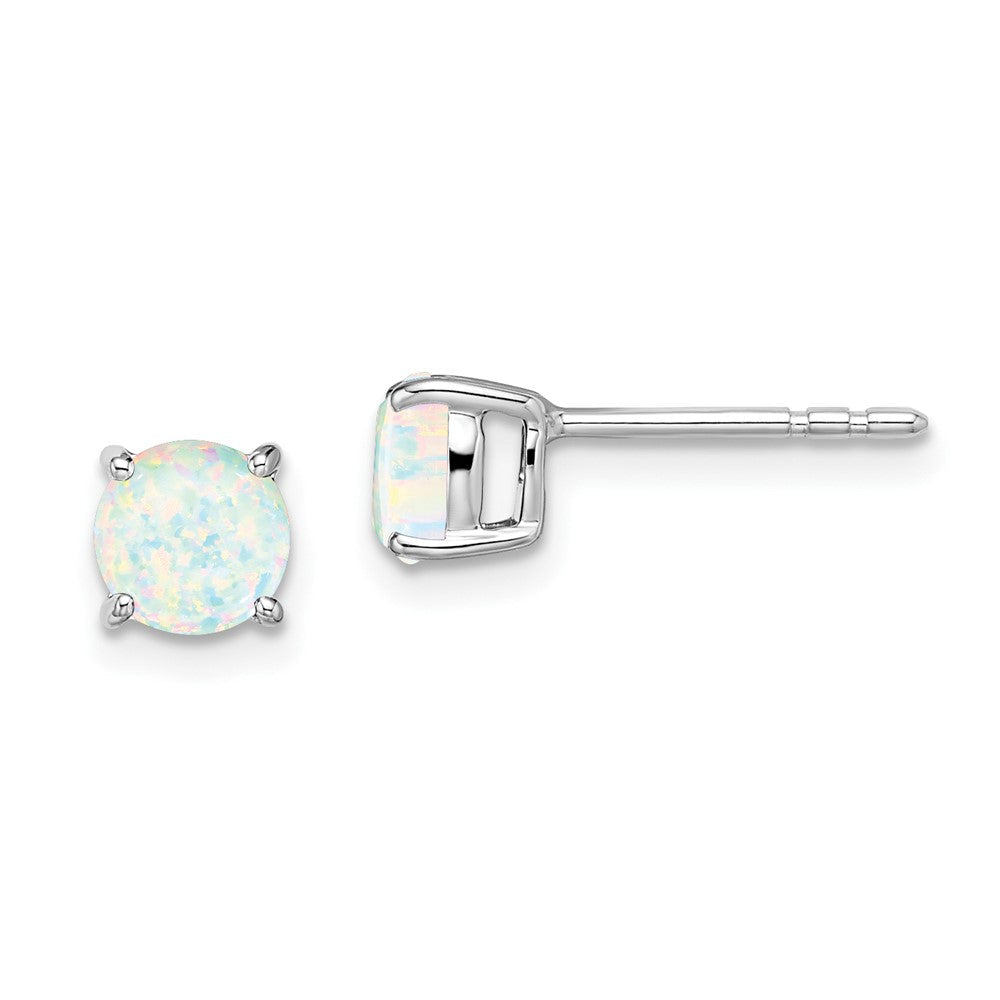 14K Weißgold Ohrringe mit rundem synthetischem Opal