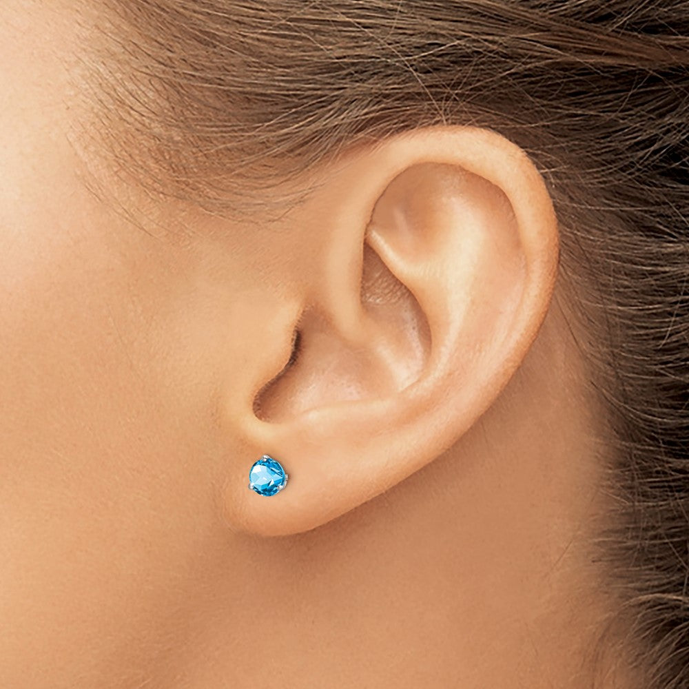 14K Weißgold Ohrringe mit rundem Blautopas