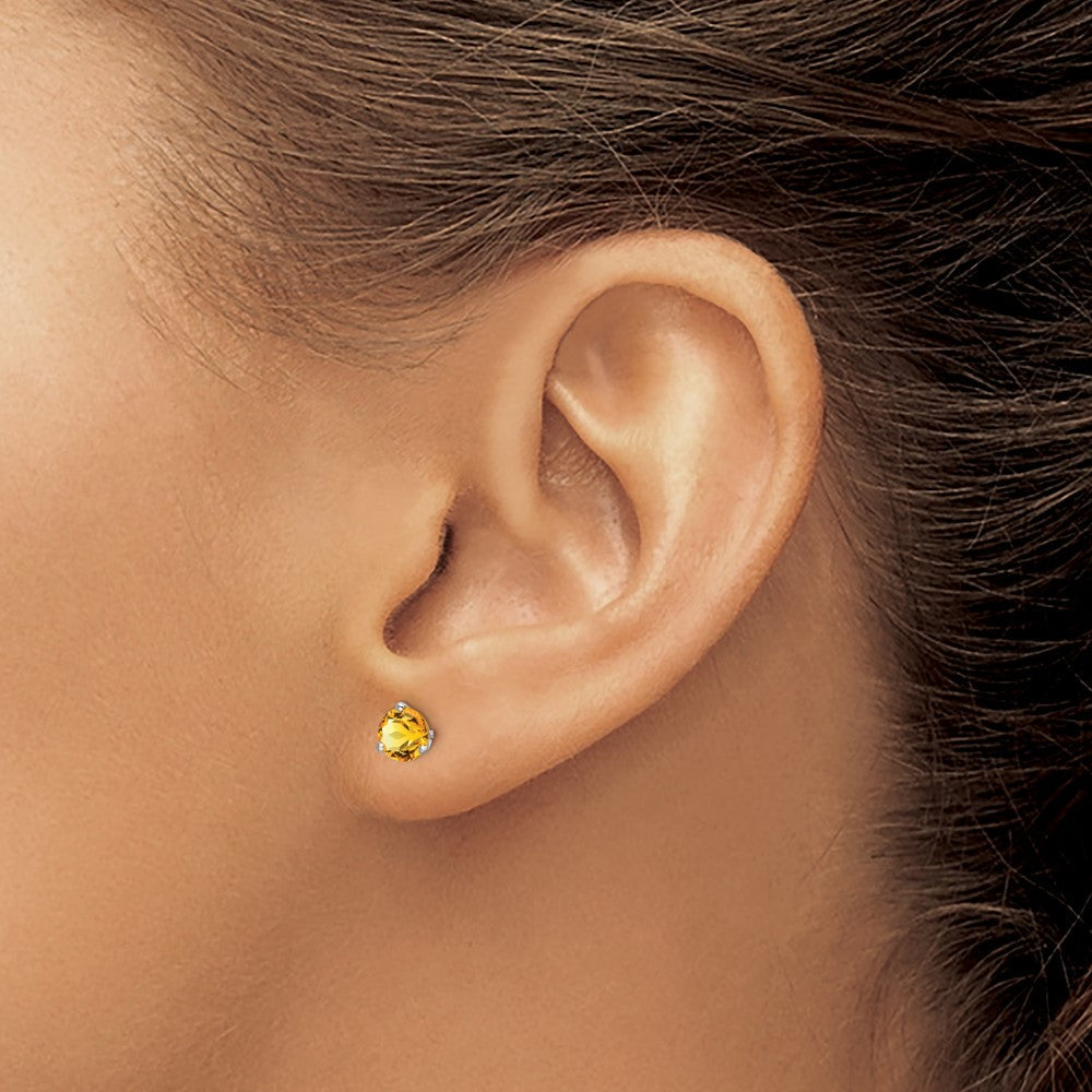 14K Weißgold Ohrringe mit rundem Citrin
