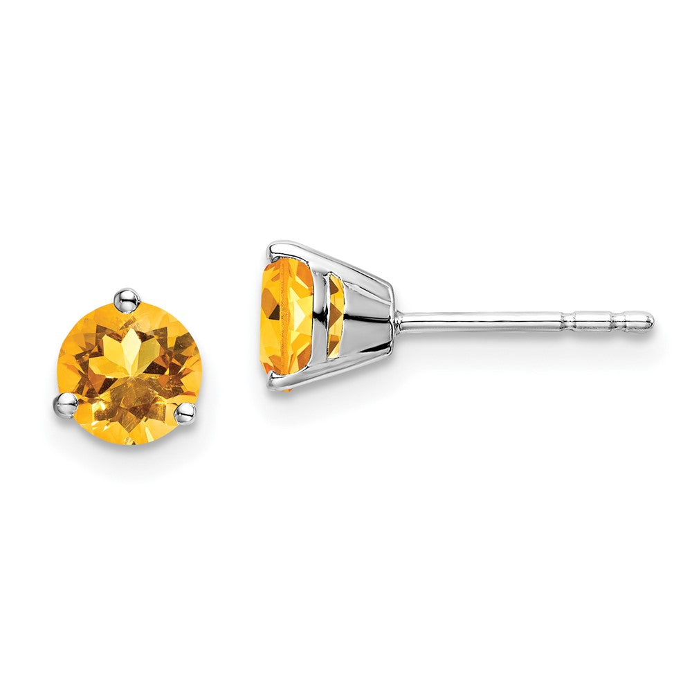 14K Weißgold Ohrringe mit rundem Citrin
