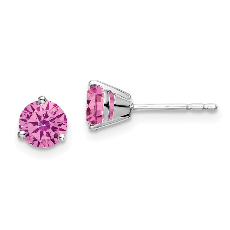 14K Weißgold Ohrringe mit rundem, gezüchtetem rosa Saphir