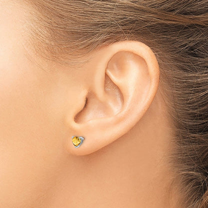 14K Weißgold Herz-Citrin-Ohrringe