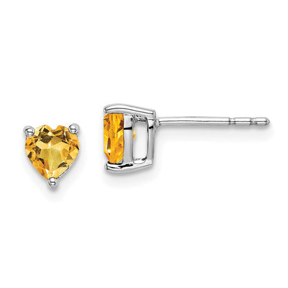 14K Weißgold Herz-Citrin-Ohrringe